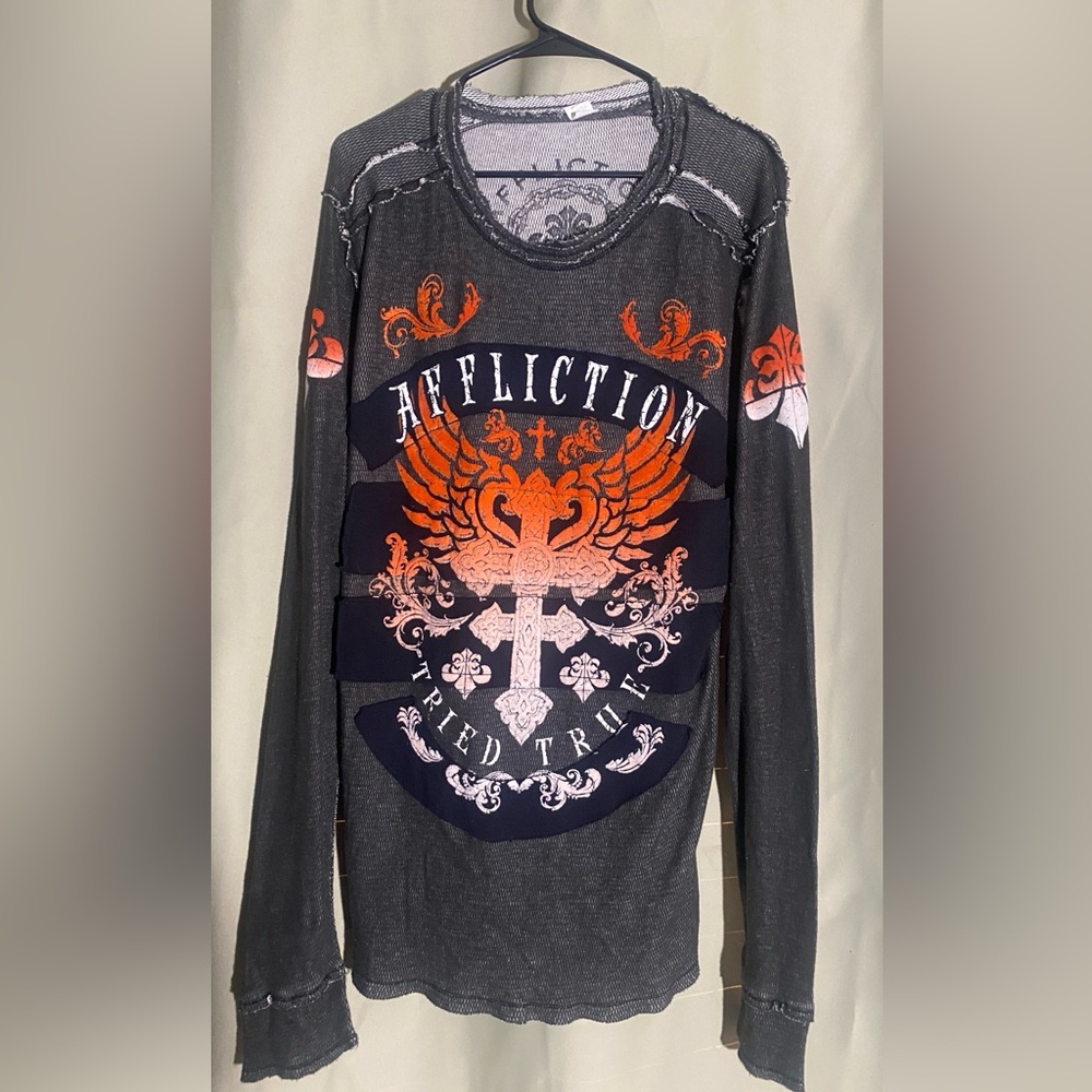 Affliction Tried True /Live Fast Mens Reversible Thermal Shirt Top XL